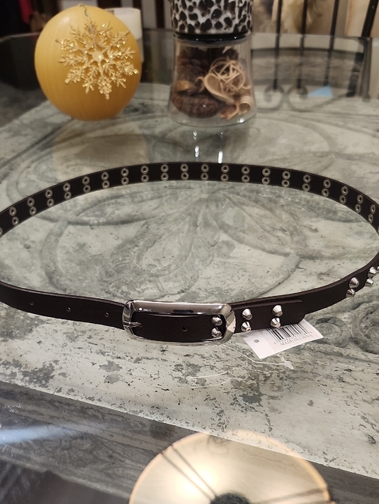 Accessories - Studded Black Leather Belt with Silver Hardware - Women